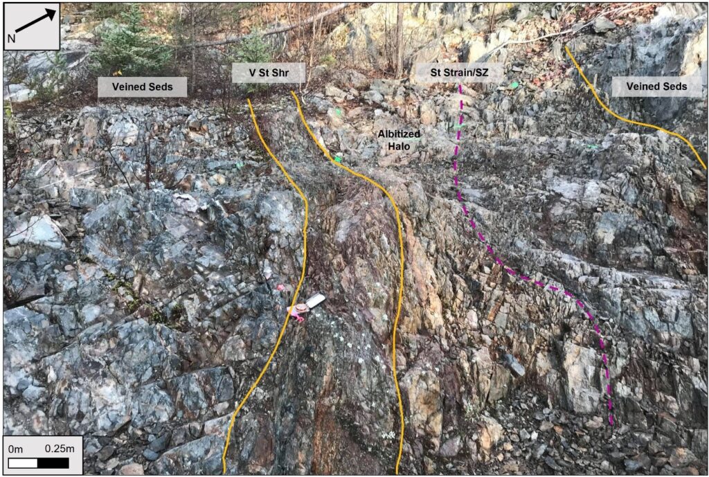 Shear Zone associated with Au-Cu mineralization at Alwyn Mine.